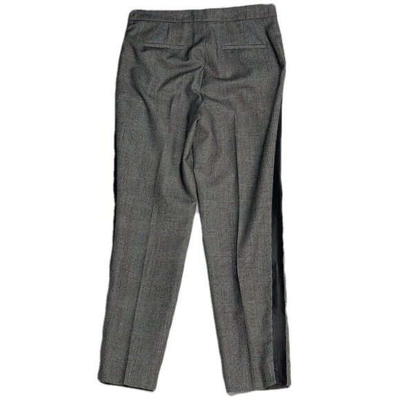 J. CREW MARTIE Pants B&W Wool Plaid Trouser Faux Leather Trim Tuxedo  Size 0 - Picture 2 of 9